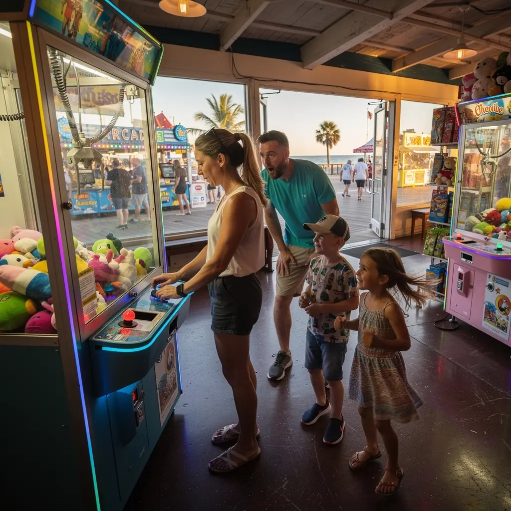 Rodzina ciesząca się widokiem na ocean podczas spaceru po nadmorskiej promenadzie.