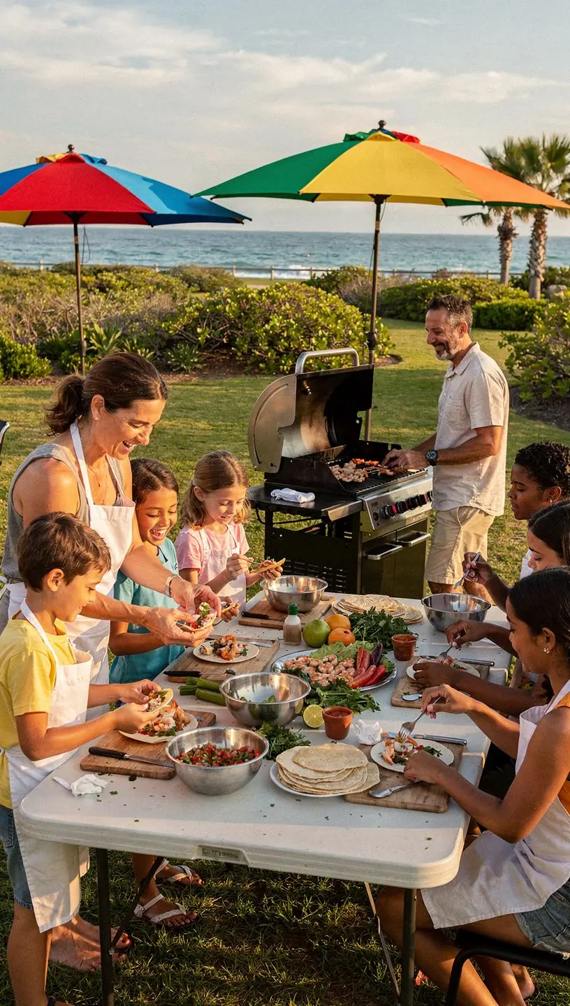 Mapa z planem podróży dla rodzinnej wycieczki wzdłuż wybrzeża.